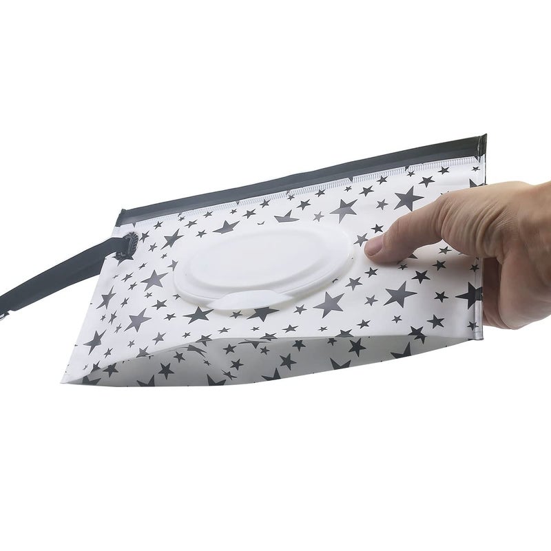 FKEYTO Baby Wipe Dispenser,Portable Refillable Wipe Holder Wipe Dispenser Bag Reusable Travel Wet Wipe Pouch (black & white stars) - Image 3